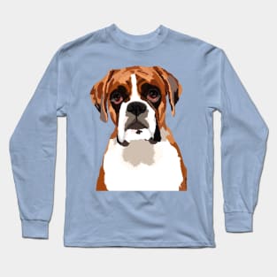 Boxer Dog Vector Style Cartoon Portrait Long Sleeve T-Shirt